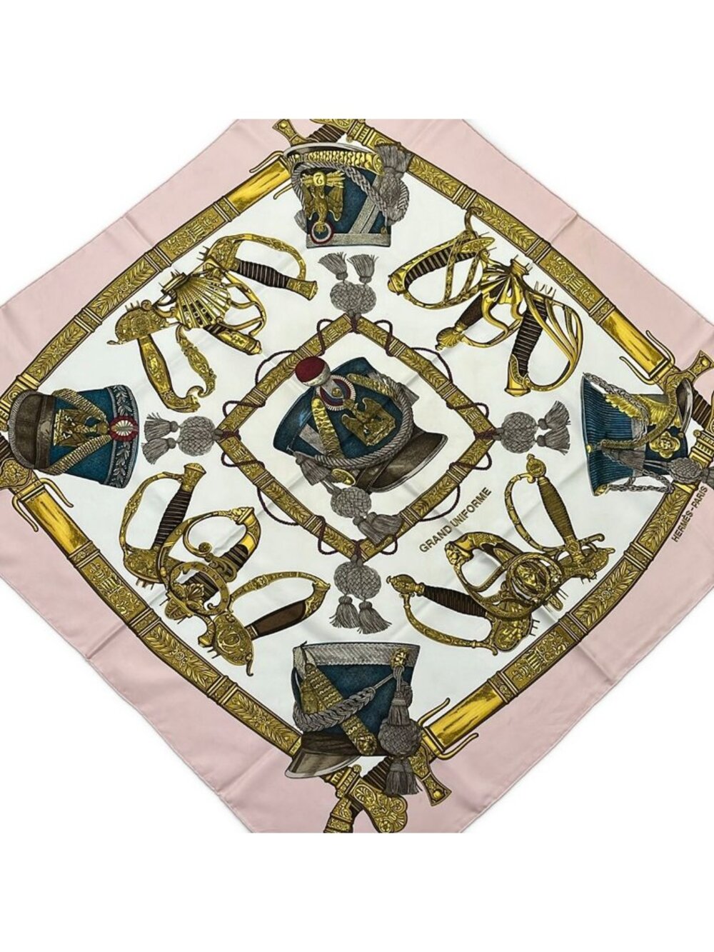Hermes Scarf Carre 90 Beige Dark Brown Multi Grand Uniforme